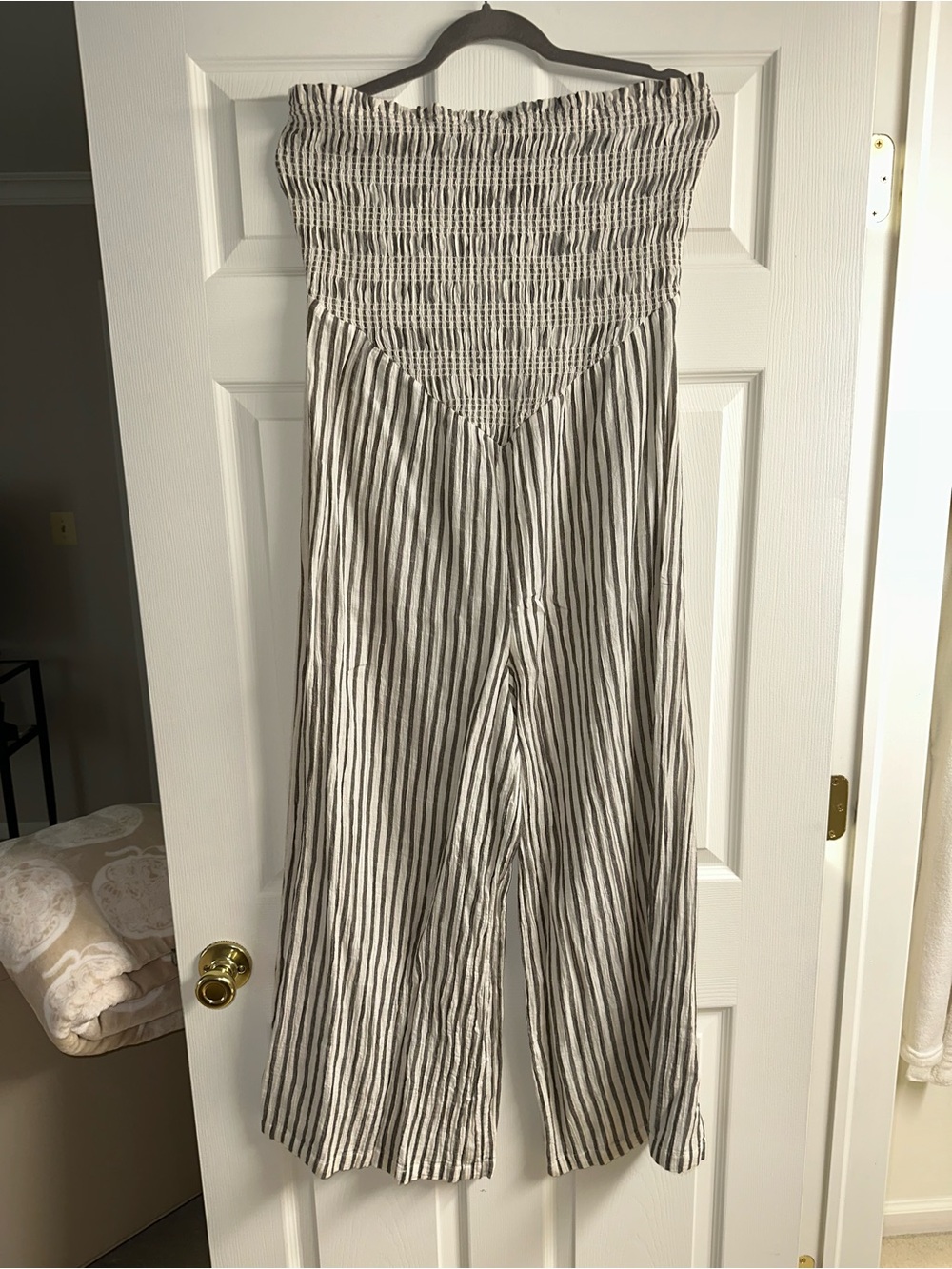 American Eagle Striped Strapless Wide-Leg Jumpsuit- Size L